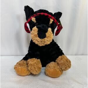 Black & Brown Puppy Dog Red Plaid Earmuffs Plush Stuffed Animal Walgreen's 14.5"